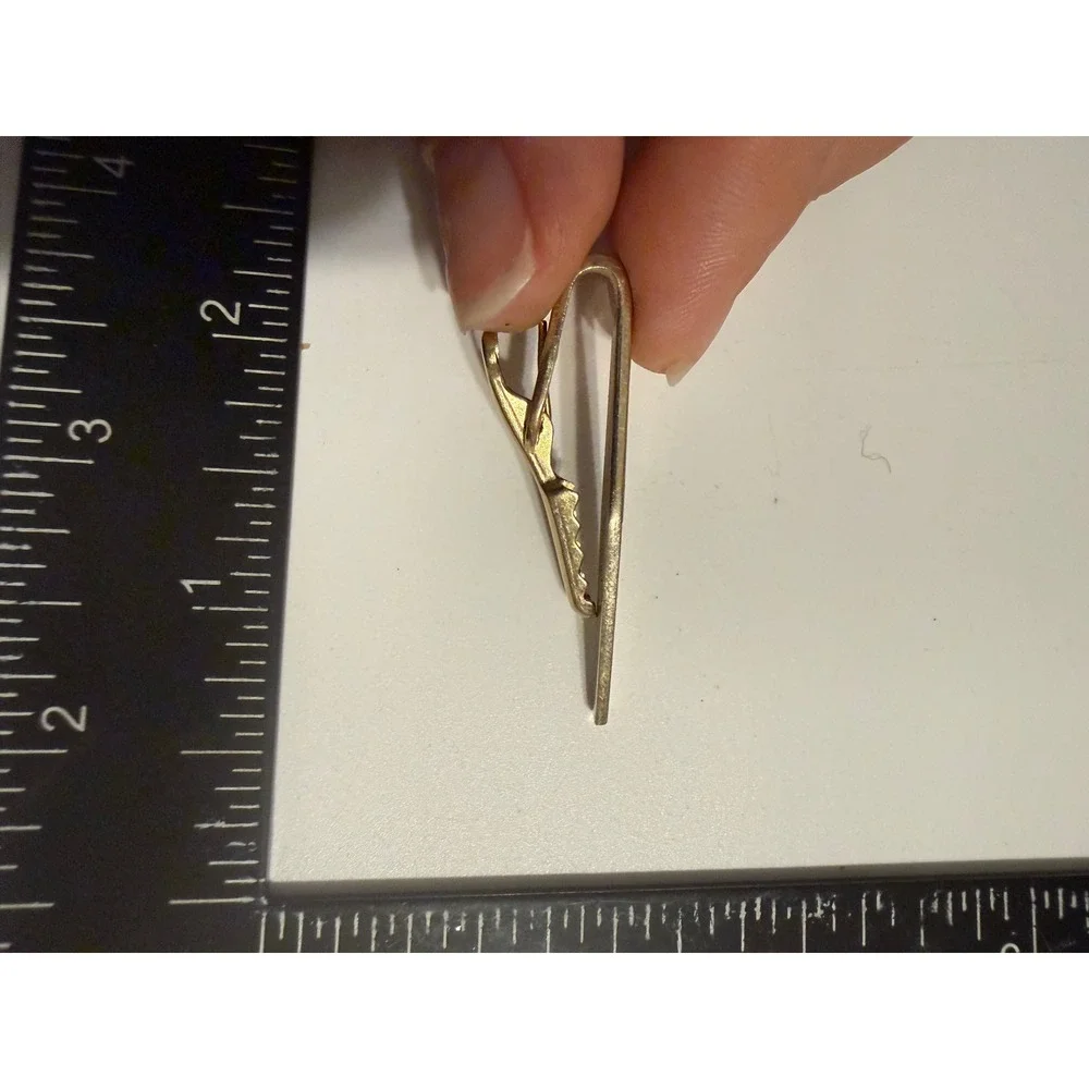 Vintage Gold Tone Geometric Textured Tie Clip Mid Century Modern Mens Accessory‎